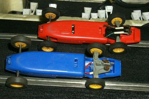 Scalextric F1 set cars, bottom view